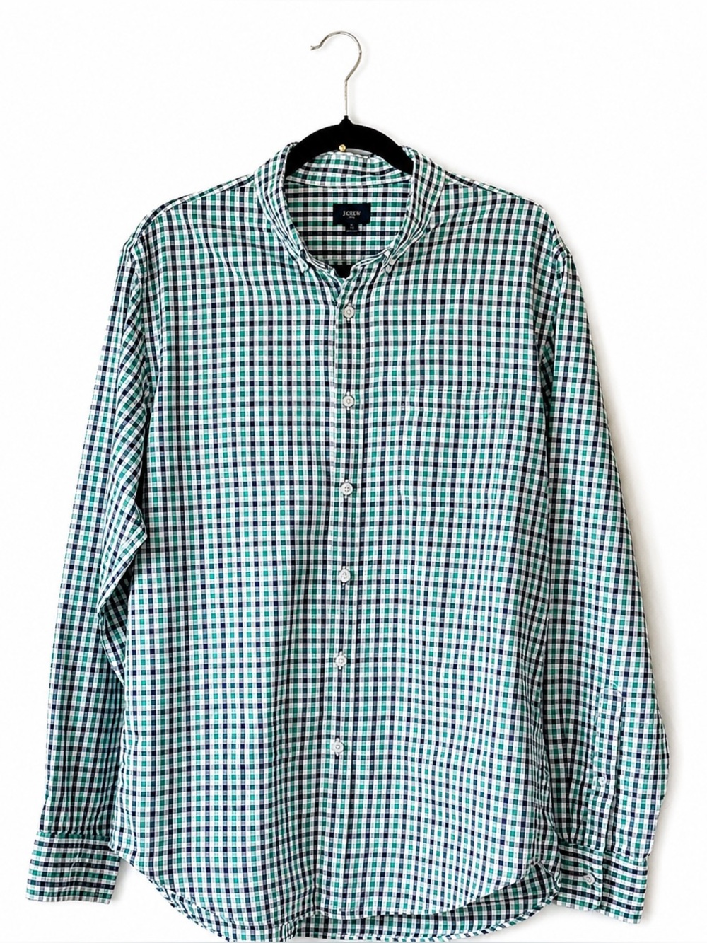 J.Crew Green Blue Gingham Checked Button Down Shirt Mens Large 100% Cotton